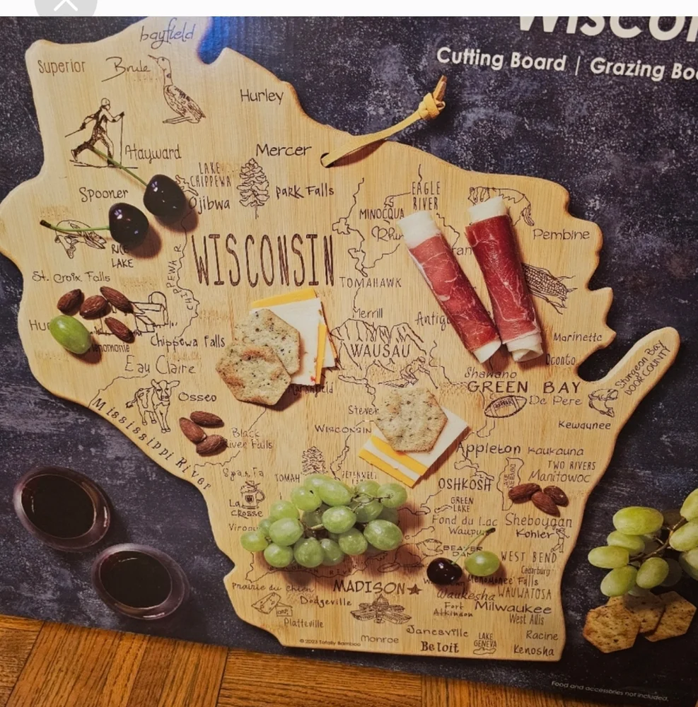 Totally Bamboo Destination Wisconsin State Shaped Serving and Cutting Bo…